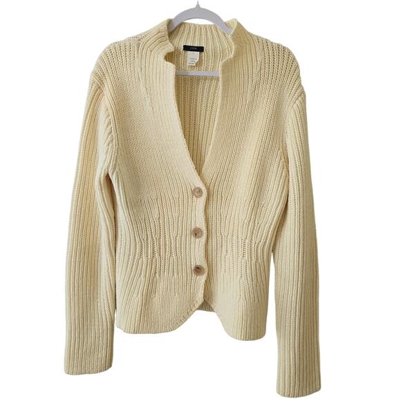J. Crew Pure Merino Wool Cable Knit Fitted Cardigan Sweater Ivory Size L Large - Picture 1 of 10